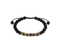 True Rebels Herren Armband Edelstahl | Edelsteinarmband, Lavastein, schwarz, Zugverschluss