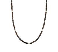 True Rebels Herren Edelsteinkette Achat schwarz Süßwasser-Zuchtperle/Muschelkernperle weiß braun 5,0-5,5 mm Edelstahl silber