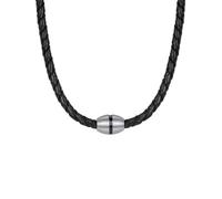 True Rebels Herren Halskette Echtleder schwarz Edelstahl 48 cm - Lederhalskette Männer mit Magnetverschluss silber - Halsschmuck