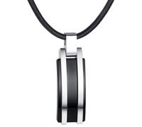 True Rebels Herren-Echtlederkette Echtleder schwarz 51 cm - Halskette Dogtag Edelstahlhalskette mit Anhänger Männerschmuck Kette