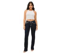 True Religion Damen Becca Mid Rise Bootcut Flap Big T Stitching Jeans für Frauen - Body Rinse, Körperspülung, 28