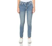 True Religion Damen Crystal Halle Mid Rise Skinny Flap Jeans Super T Stitching, Peak Spot, 32