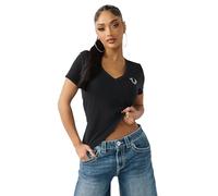 True Religion Damen Crystal V Neck Logo Tee - Strass Logo Kurzarm, Schwarz (Jet Black), Mittel