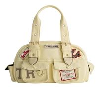 True Religion Damen Satchel Bag, Multi-Patch Women's Handbag with Adjustable Shoulder Strap Umhängetasche, Beige