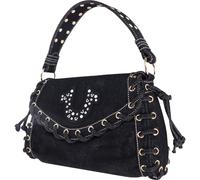 True Religion Damen Studded Horseshoe Eyelet Denim, Crossbody Shoulder Handbag Flap Bag, Schwarz