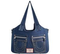 True Religion Damen Women's Satchel Bag, Denim Crossbody Purse Handbag with Adjustable Removable Shoulder Strap Ranzen, Blau