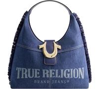 True Religion Damen Women's Shoulder Bag Purse, Frayed Denim Medium Hobo Handbag with Horseshoe Logo Umhängetasche