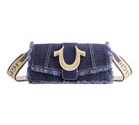 True Religion Damen Women's Shoulder Bag Purse, Frayed Denim Mini Flap Crossbody Handbag with Horseshoe Logo Umhängetasche