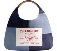 True Religion Damen Women's Shoulder Bag Purse, Patchwork Large Hobo Handbag with Buddha Logo Umhängetasche, Denim