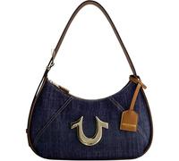 True Religion Damen Women's Shoulder Purse, Handbag with Adjustable Strap and Metal Horseshoe Logo Hobo Bag, Denim