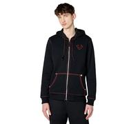 True Religion Herren Big T Zip Up Hoodie, Tiefschwarz/Feuerrot, Large