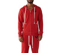 True Religion Herren Buddha Logo Zip Hoodie Sweatshirt Kapuzenpullover, Ruby Red W Black, X-Large