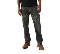 True Religion Herren Ricky SN Stitch Flap Applied TR Jeans 86,4 cm Schrittlänge - Straight Leg Denim, Compass Trail Black Wash, 48