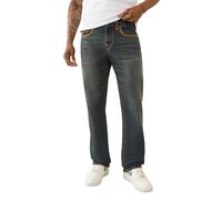 True Religion Herren Super Flatlock Ricky Flap Jeans - Straight Fit Stretch Denim mit charakteristischen Pattentaschen, Greenland Dark Wash, 50