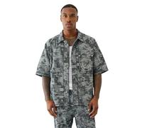 True Religion Herren Super T Oversize Jacquard Hemd - Langarm Button-Up mit Kontrastnähten, Midnight Rider Dark Wash, L