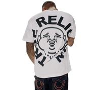 True Religion Herren-T-Shirt, kurzärmelig, Buddha-Gesicht, lässiges Grafik-T-Shirt, Optisches Weiß, Mittel