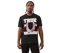 True Religion Herren-T-Shirt mit Applikation, Frottee, kurzärmelig, Rundhalsausschnitt, lässiges T-Shirt, Schwarz (Jet Black), Mittel
