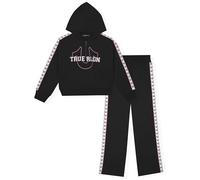 True Religion Mädchen 2-teiliges Fleece-Jogging-Set mit Kapuze - Kapuzenpullover und Sweatpants mit Reißverschluss vorne, Schwarzes Klebeband, 10-12