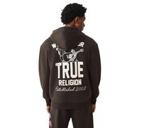 True Religion Men's Patch Vintage Zip Up Hoodie - Full Zip Up Sweatshirt, Dark Brown, 3XL
