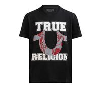 True Religion Herren-T-Shirt mit Applikation, Frottee, kurzärmelig, Rundhalsausschnitt, lässiges T-Shirt, Schwarz (Jet Black), XX-Large