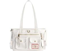 True Religion Tote Bag Damen Multi-Pocket Kunstleder Handtasche mit verstellbarem Schultergurt, Weiss/opulenter Garten