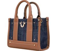 True Religion Unisex Tote Bag Logo Strap, Structured Casual Purse with Top Handles and Crossbody Mini-Tragetasche, Dunkles Denim