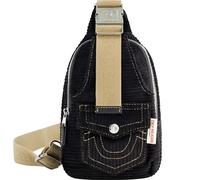 True Religion Unisex Women's, Corduroy Small Travel Backpack with Adjustable Shoulder Crossbody Strap Sling Bag, Schwarz