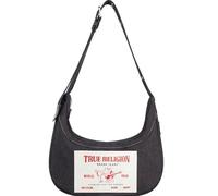 True Religion Unisex Women's Shoulder Purse, Buddha Pocket Denim Handbag with Adjustable Strap Hobo Bag, Schwarz