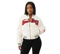 True Religion Varsity Chenille Bomber Damen Jacke | Wintermantel für Damen mit auffälligen Patches & Druckknöpfen, Winter-Weiß, S