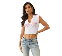 True Religion Anniversary Tr Ribbed V Notch T-Shirt white Damen Gr. S