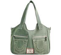 True Religion Women's Satchel Bag, Crossbody Purse Handbag with Horseshoe Logo Stitching, Sage
