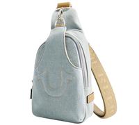 True Religion Women's Sling Bag, Denim Small Travel Backpack with Adjustable Shoulder Crossbody Strap, Light Blue, TNFB0112E-450