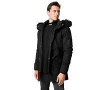 trueprodigy Herren Winterjacke Julius Schwarz Kapuze mit abnehmbarem Kunstfell Zahlreiche Taschen S