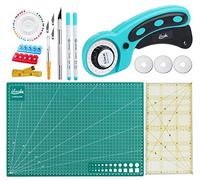 Truevaste Rollschneider Stoffschneider Set mit A3 Schneidematte, 5 Stücke 45mm Ersatzklingen, Patchwork-Lineal, Nähzubehör, Rotary Cutter Ideal zum Nähen, Basteln, Quilten