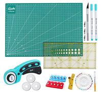 Truevaste Rollschneider Stoffschneider Set mit A3 Schneidematte, Rollenschneider mit 5 Stücke 45mm Ersatzklingen, Patchwork-Lineal, Nähzubehör, Rotary Cutter Ideal zum Nähen, Basteln, Quilten