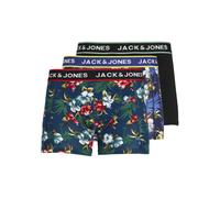 Trunk JACK & JONES "JACFLOWER mit Blumenprint und elastischem Bund", Herren, Gr. XXL, 3 Stk., schwarz, Jersey, Obermaterial: 95% Baumwolle, 5% Elasthan, bedruckt, Unterhosen Trunk, bedruckt, modisch,
