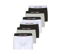 Trunk JACK & JONES "JACOLD - Boxershorts mit farbigem Bund im 6er-Pack", Herren, Gr. XL, 6 Stk., weiß pack:lgm, schwarz, weiß, lgm, schwarz, Jersey, Obermaterial: 95% Baumwolle, 5% Elasthan, meliert,