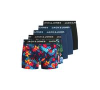 Trunk JACK & JONES "JACOZZIE TRUNKS 5 PACK STYD", Herren, Gr. XL, 5 Stk., bunt (navy blazer pack:schwarz, poseidon, pageant blau, night sky), Jersey, Obermaterial: 95% Baumwolle, 5% Elasthan, gemuster