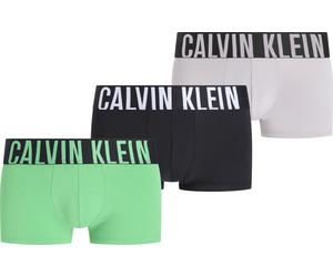 Trunk "LOW RISE TRUNK 3PK", Herren, Gr. XL (54), 3 Stk., misty grau, schwarz, blossom grün, Jersey, Obermaterial: 88% Polyester, 12% Elasthan, CALVIN KLEIN UNDERWEAR, kontrastfarbene Details, körperna