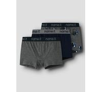 Trunk NAME IT "NKMBOXER 3P DARK GREY MEL SKULL NOOS", Jungen, Gr. 116, 3 Stk., grau (dunkelgrau melange pack:w, dunkelgrau melange, schwarz sapphire), Jersey, Obermaterial: 95% Baumwolle, 5% Elasthan,