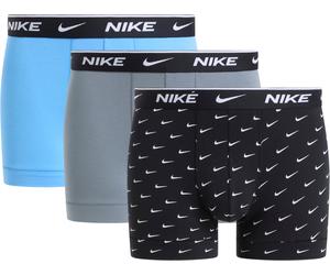 Trunk NIKE UNDERWEAR "TRUNK 3PK", Herren, Gr. XXL, 3 Stk., swoosh print, cool grau, uni blau, Jersey, Obermaterial: 95% Baumwolle, 5% Elasthan, körpernah, Unterhosen, mit Logo-Elastikbund (46132955-XX