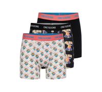 Trunk ONLY & SONS "ONSFITZ AOP WB BOLD BOXER 3PACK NOOS", Herren, Gr. L, 3 Stk., bunt (weiß detail:flower), Jersey, Obermaterial: 95% Baumwolle, 5% Elasthan, bedruckt, unifarben, normal, Unterhosen, B