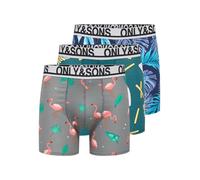 Trunk ONLY & SONS "ONSFITZ AOP WB BOLD BOXER 3PACK NOOS", Herren, Gr. M, 3 Stk., navy blazer pack:flowers, fries, flamingo, Jersey, Obermaterial: 95% Baumwolle, 5% Elasthan, bedruckt, unifarben, norma