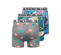 Trunk ONLY & SONS "ONSFITZ AOP WB BOLD BOXER 3PACK NOOS", Herren, Gr. XL, 3 Stk., navy blazer pack:flowers, fries, flamingo, Jersey, Obermaterial: 95% Baumwolle, 5% Elasthan, bedruckt, unifarben, norm
