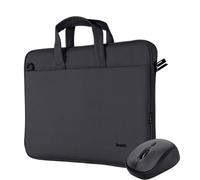 Trust Bologna Laptoptaschen-Maus-Set, Slim Laptop Eco Tasche bis 16 Zoll, mit Schultergurt, Leise Funkmaus, Nachhaltiges Design, 800-1600 DPI, Maus für Laptop, PC, Desktop, Mac - Schwarz