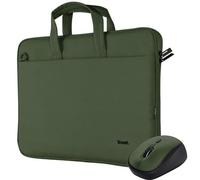 Trust Bologna Laptoptaschen-Maus-Set, Slim Laptop Eco Tasche bis 16 Zoll, mit Schultergurt, Leise Funkmaus, Nachhaltiges Design, 800-1600 DPI, Maus für Laptop, PC, Desktop, Mac - Grün