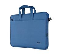 Trust Bologna Slim Laptop Eco Tasche bis 16 Zoll aus Recyceltem Kunststoff, mit Schultergurt, Nachhaltige Umhängetasche für Reisen, Business, Büro, Schule - Blau