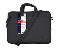Trust Bologna Slim Laptop Eco Tasche bis 16 Zoll aus Recyceltem Kunststoff, mit Schultergurt, Nachhaltige Umhängetasche für Reisen, Business, Büro, Schule - Schwarz