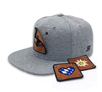 TS Snapback Cap grau, 6 Panel, Snapback mit Lederpatch, Bayrische Motive gestickt, Lederpatch wechselbar, Trachtenmotive 3er Set