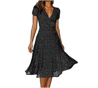 tsaChick Abendkleider GroßE GrößEn Elegant FüR Hochzeit Rockabilly Kleider Damen Langarm Frauen Weinlese Sommer Punkt Druck äRmelloses BeiläUfiges Abend Abschlussball Kleid Schwarz XL